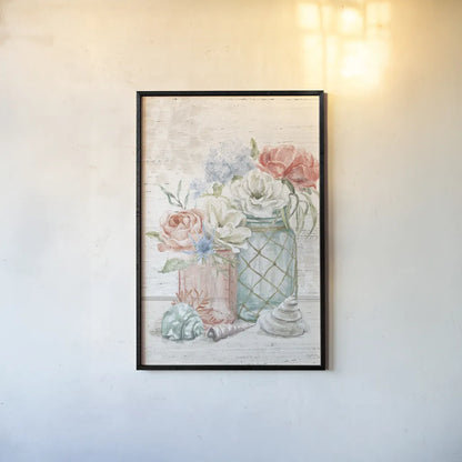 Seaside Petals III v2 by Mary Urban. shown as a paper print in a black flame. Available as a archival giclee rolled canvas, fine art paper, or poster print. SKU 67382h.