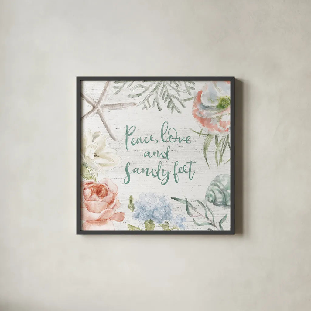 Seaside Petals IV by Mary Urban. Shown in a sleek black glass frame for a contemporary gallery look. Available as an archival giclee rolled canvas, fine art paper, or poster print. SKU 66327a.