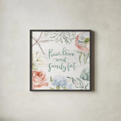 Seaside Petals IV by Mary Urban. Shown in a sleek black glass frame for a contemporary gallery look. Available as an archival giclee rolled canvas, fine art paper, or poster print. SKU 66327a.