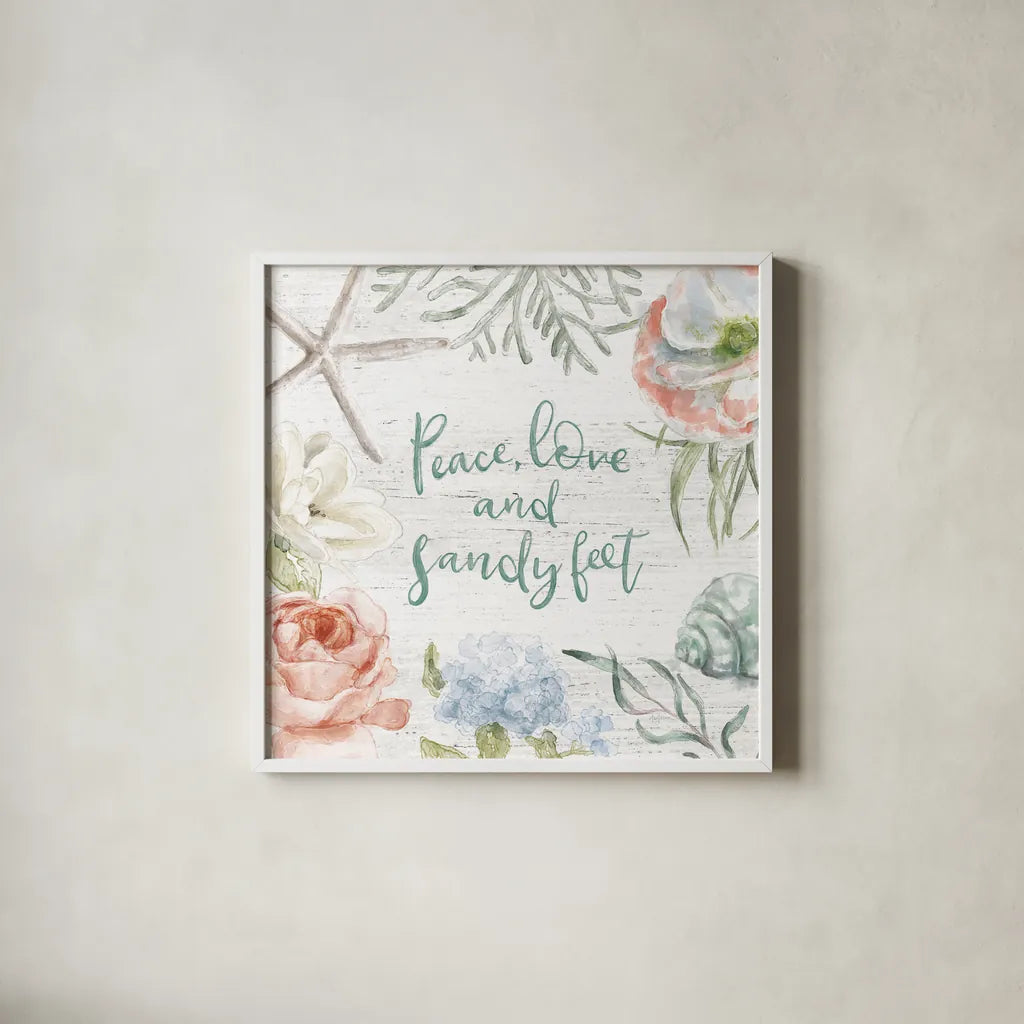 Seaside Petals IV by Mary Urban. Shown in a crisp white glass frame for a clean and minimalist style. Available as an archival giclee rolled canvas, fine art paper, or poster print. SKU 66327a.