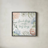 Seaside Petals V by Mary Urban. Shown in a sleek black glass frame for a contemporary gallery look. Available as an archival giclee rolled canvas, fine art paper, or poster print. SKU 66328a.