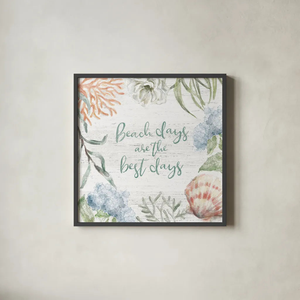 Seaside Petals V by Mary Urban. Shown in a sleek black glass frame for a contemporary gallery look. Available as an archival giclee rolled canvas, fine art paper, or poster print. SKU 66328a.