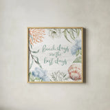 Seaside Petals V by Mary Urban. Shown in a natural wood glass frame for a timeless modern aesthetic. Available as an archival giclee rolled canvas, fine art paper, or poster print. SKU 66328a.