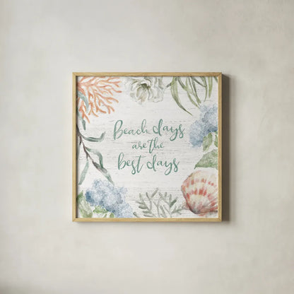 Seaside Petals V by Mary Urban. Shown in a natural wood glass frame for a timeless modern aesthetic. Available as an archival giclee rolled canvas, fine art paper, or poster print. SKU 66328a.