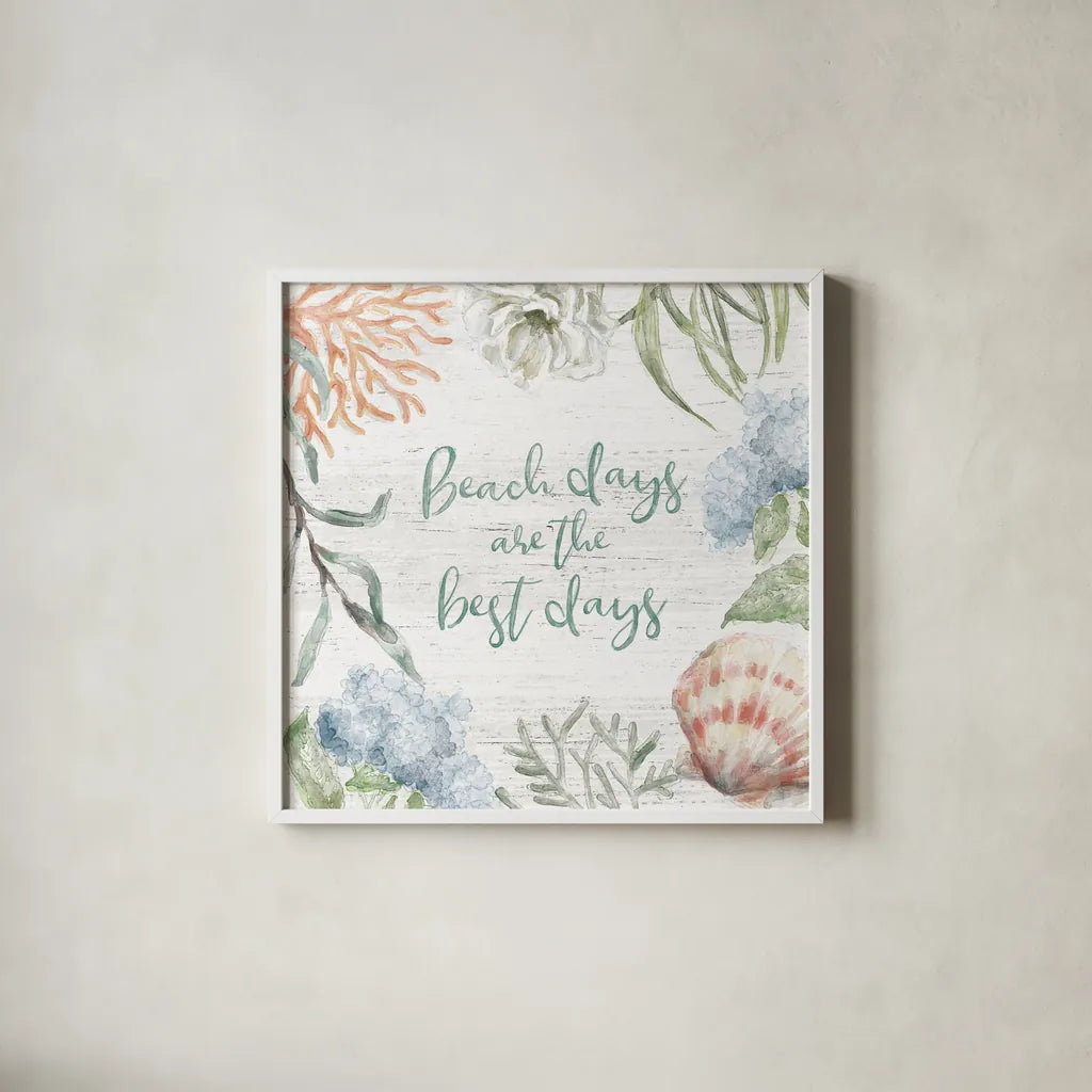 Seaside Petals V by Mary Urban. Shown in a crisp white glass frame for a clean and minimalist style. Available as an archival giclee rolled canvas, fine art paper, or poster print. SKU 66328a.