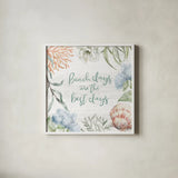 Seaside Petals V by Mary Urban. Shown in a crisp white glass frame for a clean and minimalist style. Available as an archival giclee rolled canvas, fine art paper, or poster print. SKU 66328a.