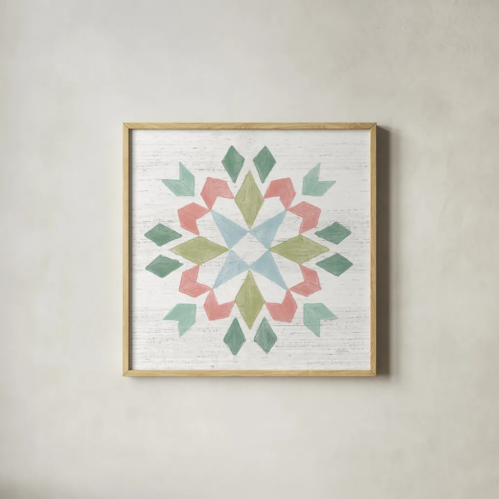 Seaside Petals VI by Mary Urban. Shown in a natural wood glass frame for a timeless modern aesthetic. Available as an archival giclee rolled canvas, fine art paper, or poster print. SKU 66329a.