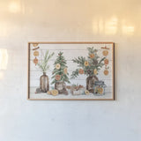 Seasonal Market I by Mary Urban. shown as a paper print in a natural frame. Available as a archival giclee rolled canvas, fine art paper, or poster print. SKU 67468i.