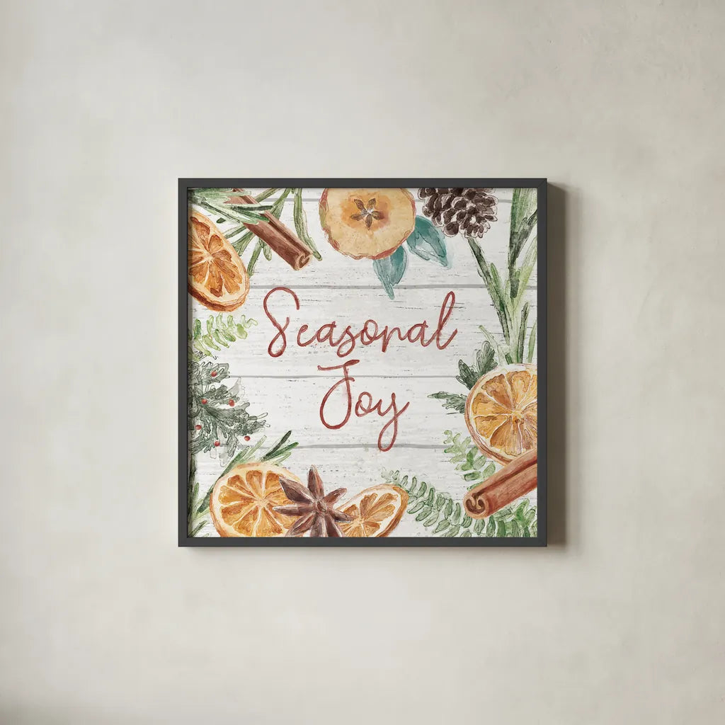 Seasonal Market V by Mary Urban. Shown in a sleek black glass frame for a contemporary gallery look. Available as an archival giclee rolled canvas, fine art paper, or poster print. SKU 67472a.