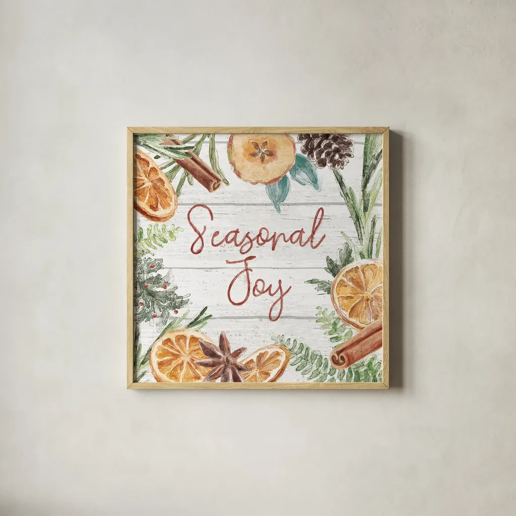 Seasonal Market V by Mary Urban. Shown in a natural wood glass frame for a timeless modern aesthetic. Available as an archival giclee rolled canvas, fine art paper, or poster print. SKU 67472a.