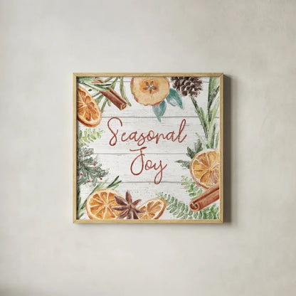 Seasonal Market V by Mary Urban. Shown in a natural wood glass frame for a timeless modern aesthetic. Available as an archival giclee rolled canvas, fine art paper, or poster print. SKU 67472a.