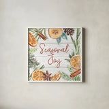 Seasonal Market V by Mary Urban. Shown in a crisp white glass frame for a clean and minimalist style. Available as an archival giclee rolled canvas, fine art paper, or poster print. SKU 67472a.