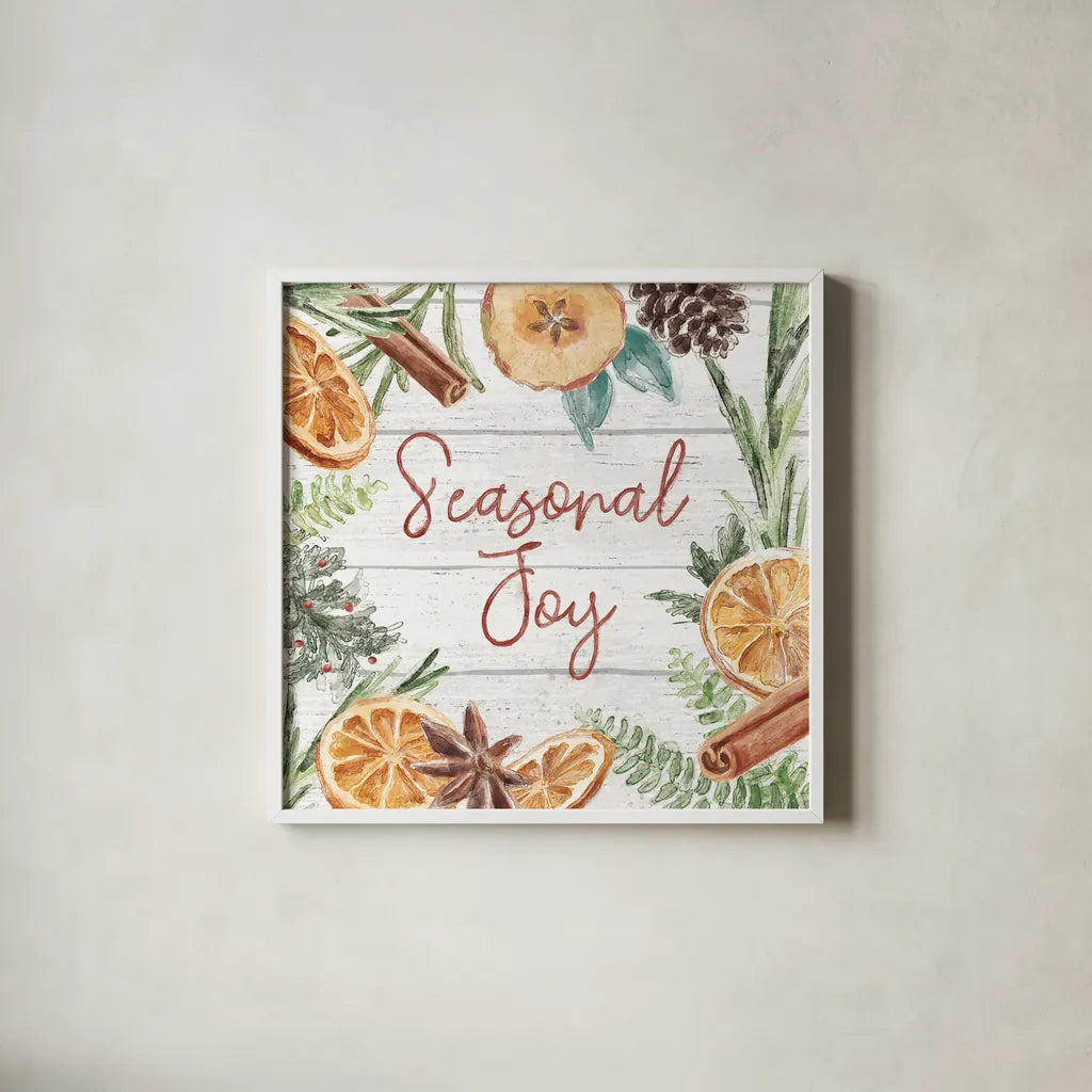 Seasonal Market V by Mary Urban. Shown in a crisp white glass frame for a clean and minimalist style. Available as an archival giclee rolled canvas, fine art paper, or poster print. SKU 67472a.