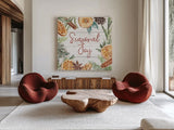 Seasonal Market V by Mary Urban. Shown as extra-large giant wall art in a modern living room. Available as an archival giclee rolled canvas, fine art paper, or poster print. SKU 67472a.