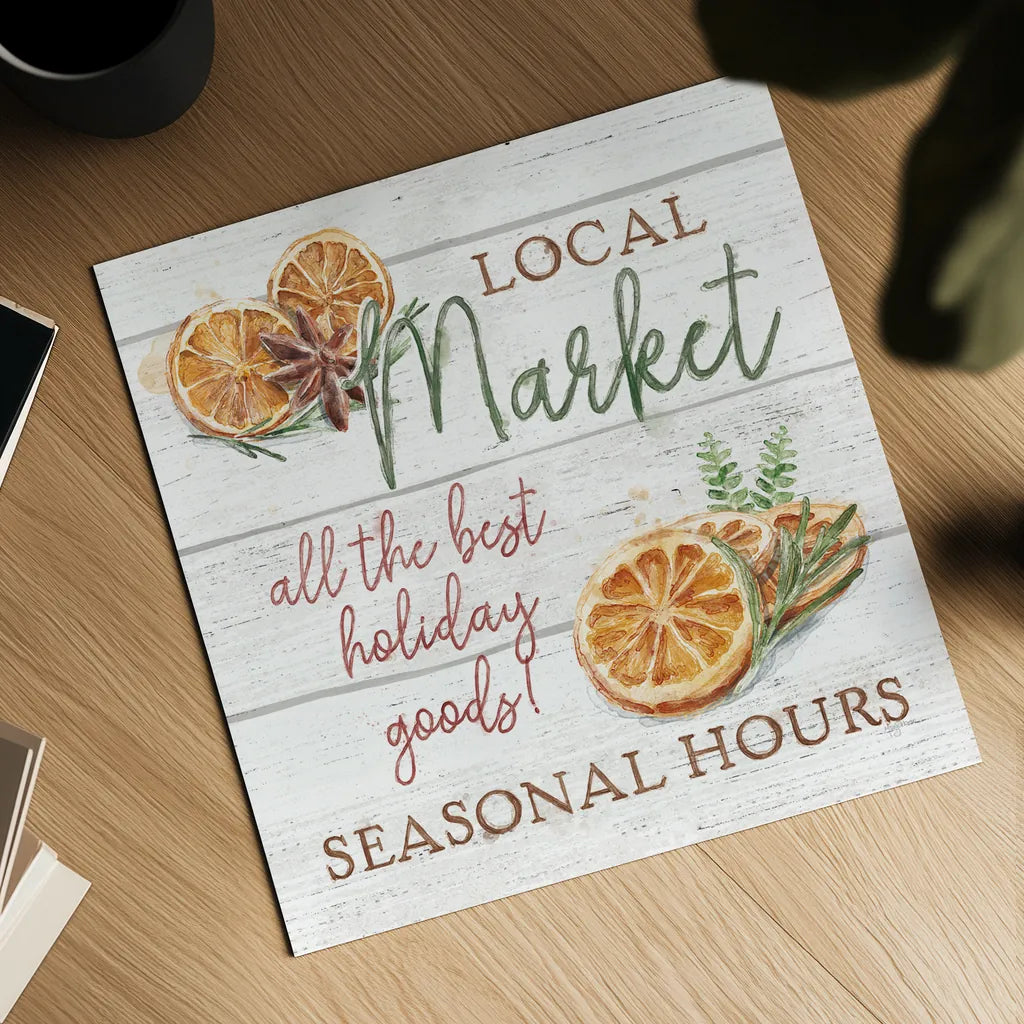 Seasonal Market VII by Mary Urban. Shown as a detailed flat fine art print, highlighting archival giclee quality. Available as an archival giclee rolled canvas, fine art paper, or poster print. SKU 67474a.