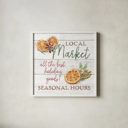 Seasonal Market VII by Mary Urban. Shown in a crisp white glass frame for a clean and minimalist style. Available as an archival giclee rolled canvas, fine art paper, or poster print. SKU 67474a.