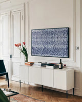 Shiboriscapes V by Mary Urban. shown as a framed stretched canvas in a living room above a console. Available as a archival giclee rolled canvas, fine art paper, or poster print. SKU 73757i.
