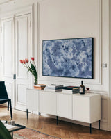 Shiboriscapes X by Mary Urban. shown as a framed stretched canvas in a living room above a console. Available as a archival giclee rolled canvas, fine art paper, or poster print. SKU 73762i.