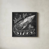 Shoot for the Stars by Mary Urban. Shown in a sleek black glass frame for a contemporary gallery look. Available as an archival giclee rolled canvas, fine art paper, or poster print. SKU 52662a.