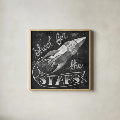 Shoot for the Stars by Mary Urban. Shown in a natural wood glass frame for a timeless modern aesthetic. Available as an archival giclee rolled canvas, fine art paper, or poster print. SKU 52662a.