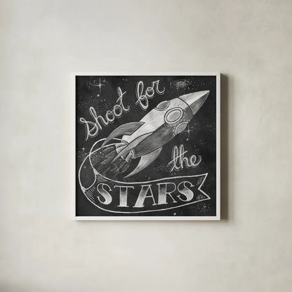 Shoot for the Stars by Mary Urban. Shown in a crisp white glass frame for a clean and minimalist style. Available as an archival giclee rolled canvas, fine art paper, or poster print. SKU 52662a.