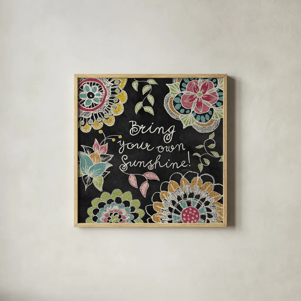 Stay Happy I by Mary Urban. Shown in a natural wood glass frame for a timeless modern aesthetic. Available as an archival giclee rolled canvas, fine art paper, or poster print. SKU 15760a.