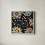 Stay Happy II by Mary Urban. Shown in a natural wood glass frame for a timeless modern aesthetic. Available as an archival giclee rolled canvas, fine art paper, or poster print. SKU 15761a.