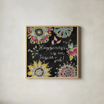 Stay Happy II by Mary Urban. Shown in a natural wood glass frame for a timeless modern aesthetic. Available as an archival giclee rolled canvas, fine art paper, or poster print. SKU 15761a.