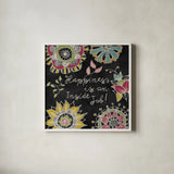 Stay Happy II by Mary Urban. Shown in a crisp white glass frame for a clean and minimalist style. Available as an archival giclee rolled canvas, fine art paper, or poster print. SKU 15761a.