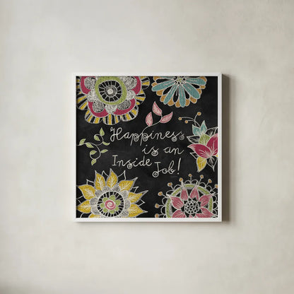 Stay Happy II by Mary Urban. Shown in a crisp white glass frame for a clean and minimalist style. Available as an archival giclee rolled canvas, fine art paper, or poster print. SKU 15761a.