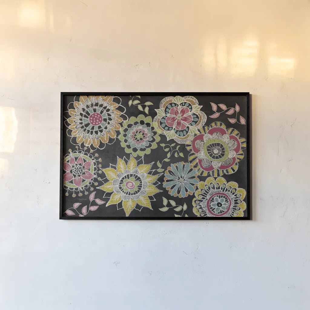 Stay Happy Multi III by Mary Urban. shown as a paper print in a black flame. Available as a archival giclee rolled canvas, fine art paper, or poster print. SKU 19845i.