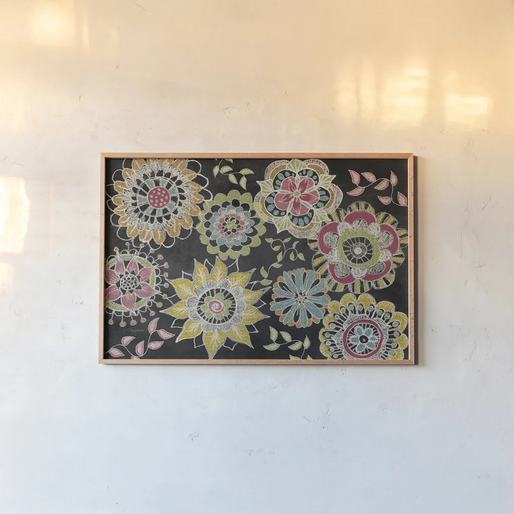 Stay Happy Multi III by Mary Urban. shown as a paper print in a natural frame. Available as a archival giclee rolled canvas, fine art paper, or poster print. SKU 19845i.