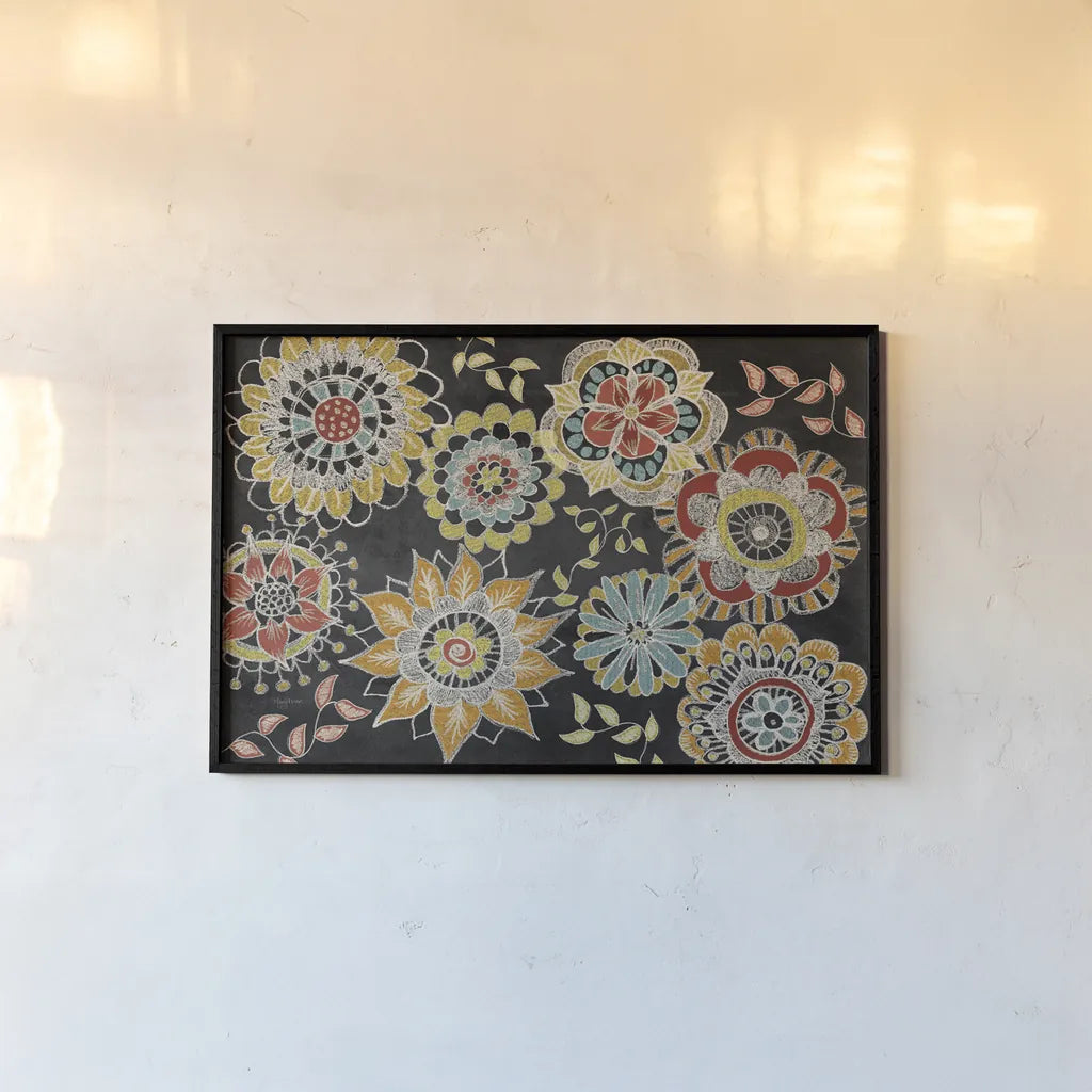 Stay Happy Spice III by Mary Urban. shown as a paper print in a black flame. Available as a archival giclee rolled canvas, fine art paper, or poster print. SKU 19847i.