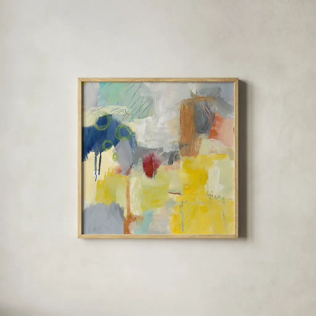 Summer Rising II Crop by Mary Urban. Shown in a natural wood glass frame for a timeless modern aesthetic. Available as an archival giclee rolled canvas, fine art paper, or poster print. SKU 57487a.