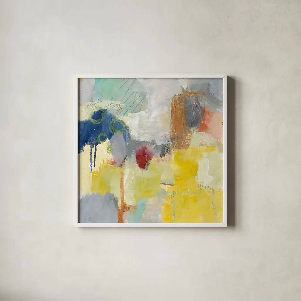 Summer Rising II Crop by Mary Urban. Shown in a crisp white glass frame for a clean and minimalist style. Available as an archival giclee rolled canvas, fine art paper, or poster print. SKU 57487a.