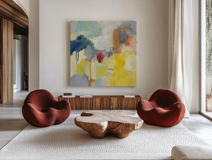 Summer Rising II Crop by Mary Urban. Shown as extra-large giant wall art in a modern living room. Available as an archival giclee rolled canvas, fine art paper, or poster print. SKU 57487a.