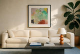 Summer Rising III Crop by Mary Urban. Displayed in a glass frame with matte in a clean modern living room. Available as an archival giclee rolled canvas, fine art paper, or poster print. SKU 57488a.