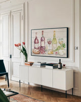Sweet Vines I by Mary Urban. shown as a framed stretched canvas in a living room above a console. Available as a archival giclee rolled canvas, fine art paper, or poster print. SKU 61034i.