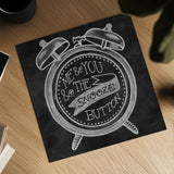 The Snooze Button Chalk by Mary Urban. Shown as a detailed flat fine art print, highlighting archival giclee quality. Available as an archival giclee rolled canvas, fine art paper, or poster print. SKU 25594a.