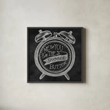 The Snooze Button Chalk by Mary Urban. Shown in a sleek black glass frame for a contemporary gallery look. Available as an archival giclee rolled canvas, fine art paper, or poster print. SKU 25594a.