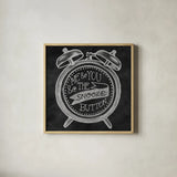 The Snooze Button Chalk by Mary Urban. Shown in a natural wood glass frame for a timeless modern aesthetic. Available as an archival giclee rolled canvas, fine art paper, or poster print. SKU 25594a.