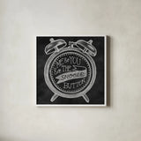 The Snooze Button Chalk by Mary Urban. Shown in a crisp white glass frame for a clean and minimalist style. Available as an archival giclee rolled canvas, fine art paper, or poster print. SKU 25594a.