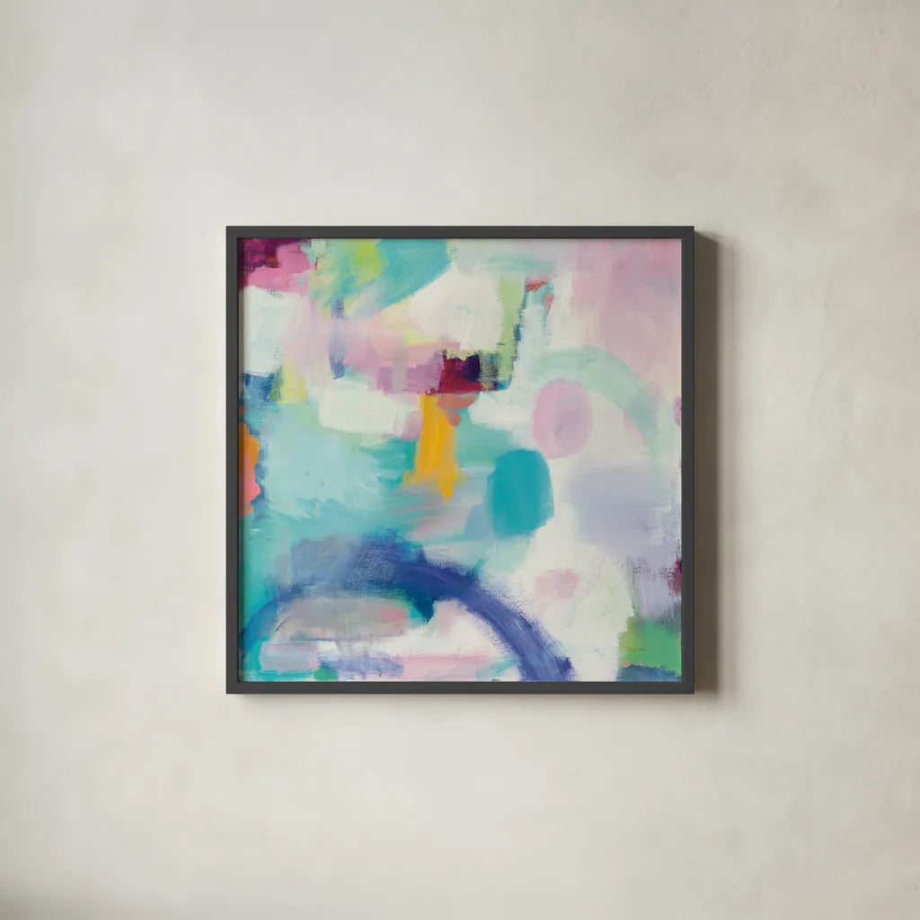 Trial and Airy by Mary Urban. Shown in a sleek black glass frame for a contemporary gallery look. Available as an archival giclee rolled canvas, fine art paper, or poster print. SKU 35453a.