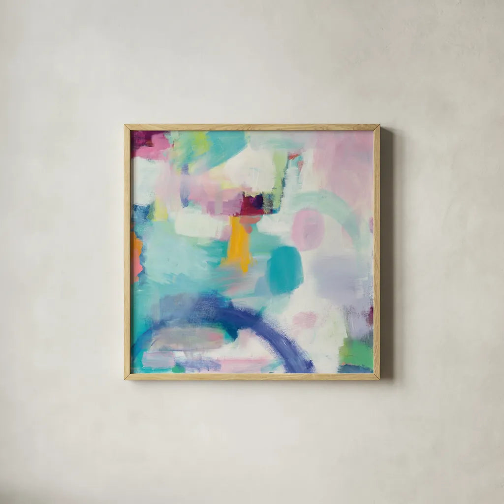 Trial and Airy by Mary Urban. Shown in a natural wood glass frame for a timeless modern aesthetic. Available as an archival giclee rolled canvas, fine art paper, or poster print. SKU 35453a.