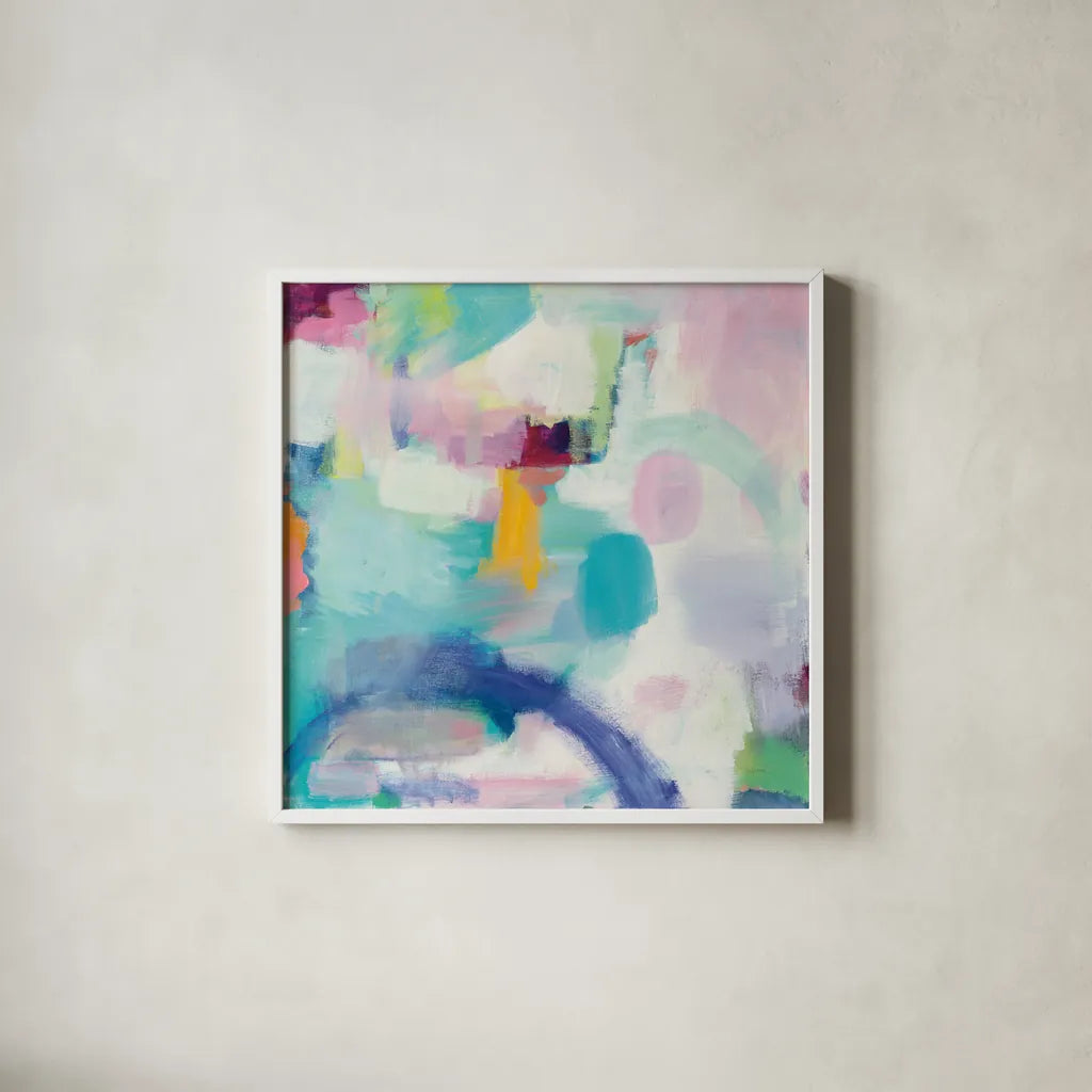 Trial and Airy by Mary Urban. Shown in a crisp white glass frame for a clean and minimalist style. Available as an archival giclee rolled canvas, fine art paper, or poster print. SKU 35453a.