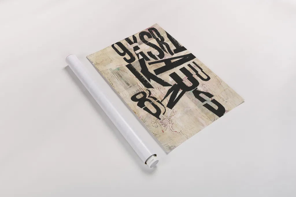 Type Abstraction I by Mary Urban. shown as a rolled paper print. Available as archival giclee rolled canvas, fine art paper, or poster print. SKU 34408h.