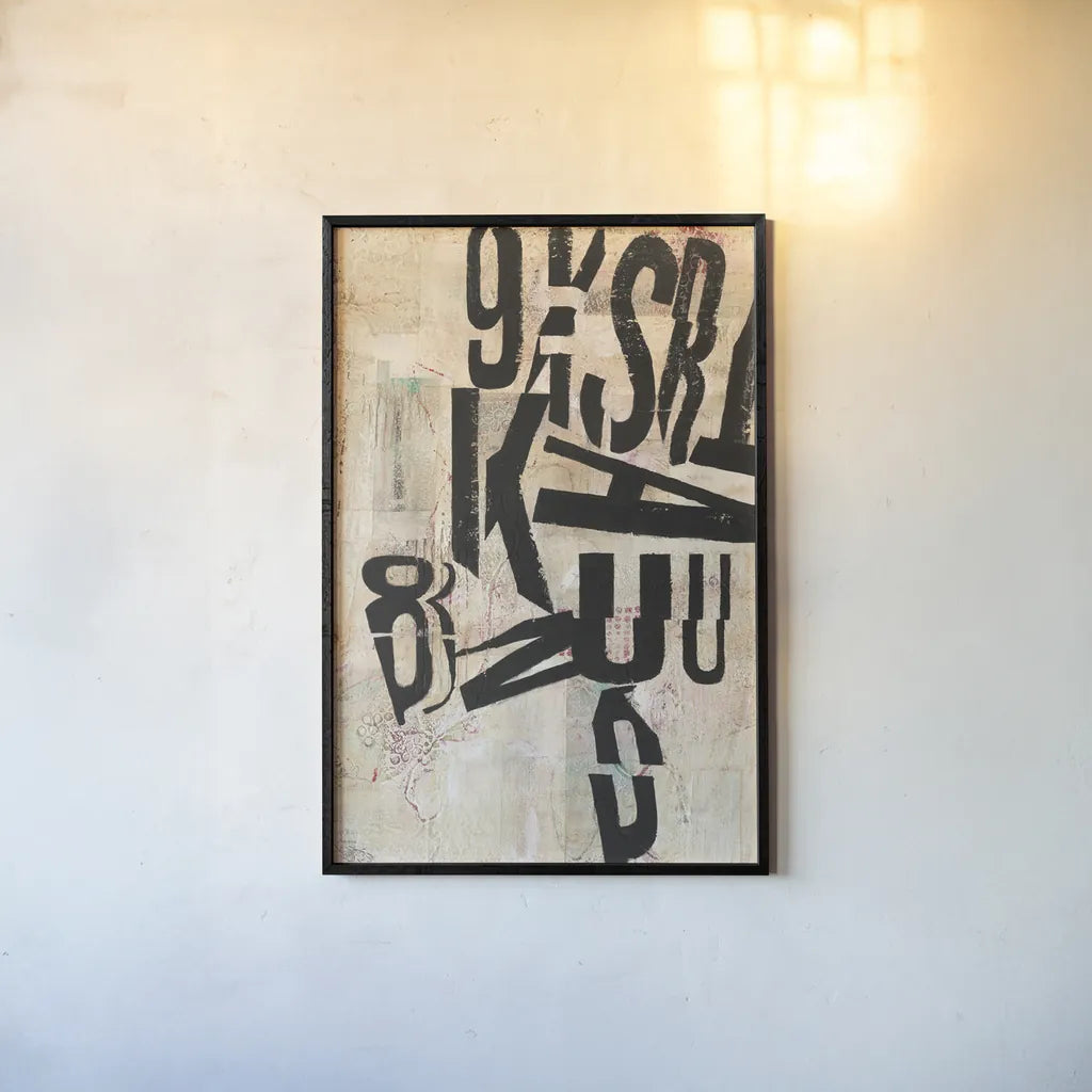 Type Abstraction I by Mary Urban. shown as a paper print in a black flame. Available as a archival giclee rolled canvas, fine art paper, or poster print. SKU 34408h.