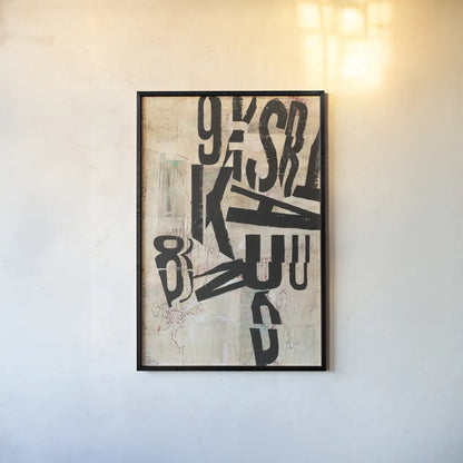 Type Abstraction I by Mary Urban. shown as a paper print in a black flame. Available as a archival giclee rolled canvas, fine art paper, or poster print. SKU 34408h.