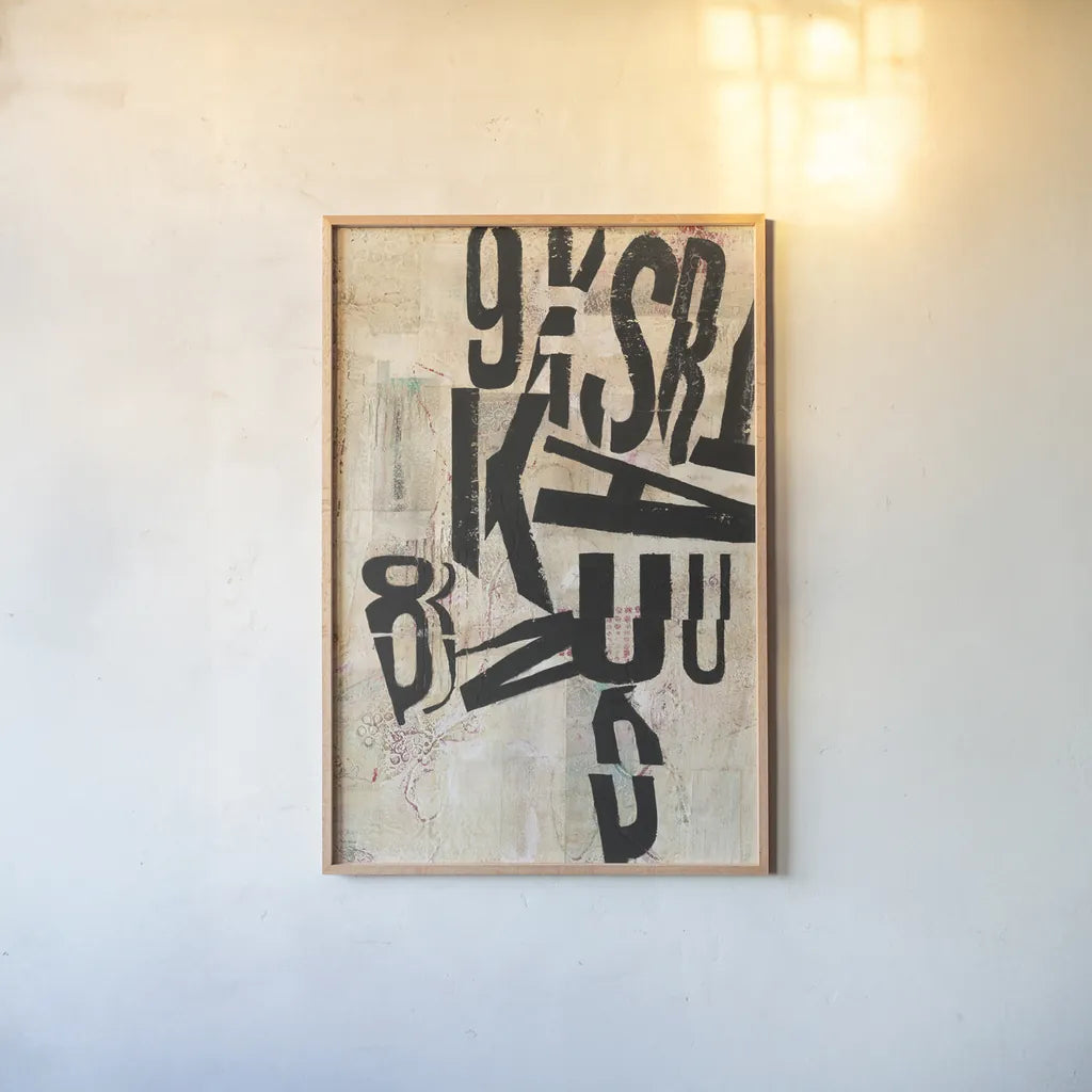 Type Abstraction I by Mary Urban. shown as a paper print in a natural frame. Available as a archival giclee rolled canvas, fine art paper, or poster print. SKU 34408h.