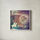 Universe Galaxy Lasso the Moon Sq by Mary Urban. Shown in a crisp white glass frame for a clean and minimalist style. Available as an archival giclee rolled canvas, fine art paper, or poster print. SKU 18443a.